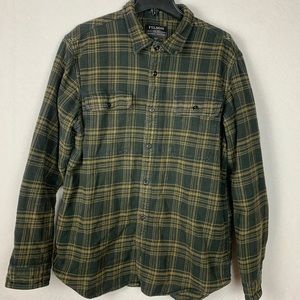 Filson 100% Cotton Medium Weight Plaid Flannel Button Up Green Tan Size XL